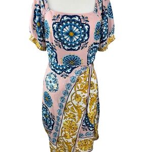 Maeve Resort Wrap Dress Anthropologie Size 2 Pink Gold Floral Summer